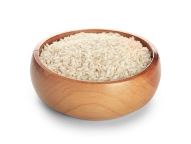 Beyaz arka plan üzerinde beyaz pirinç kase