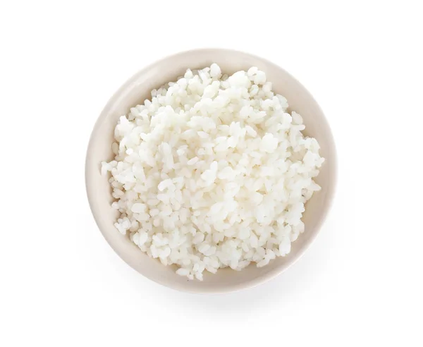 Bowl Freshly Cooked Rice White Background — Stock Photo, Image