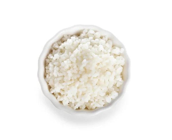 Mísa Čerstvě Vařené Rýže Bílém Pozadí — Stock fotografie