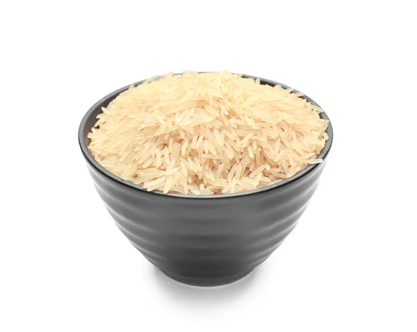 Cuenco Con Arroz Cocido Sobre Fondo Blanco — Foto de Stock