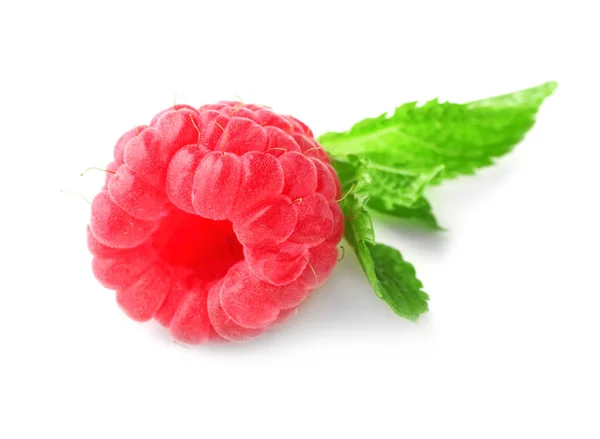 Delicious Fresh Ripe Raspberry White Background — Stock Photo, Image