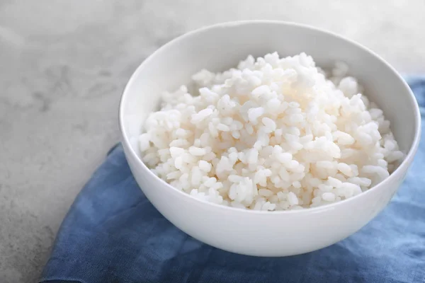 Bowl Boiled White Rice Grey Table — Stock Photo, Image