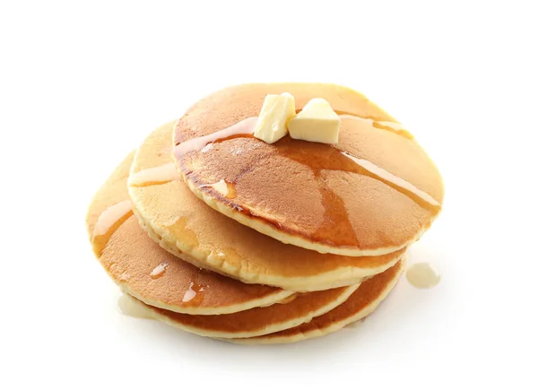 Tasty Homemade Pancakes Butter White Background — Stock Photo, Image