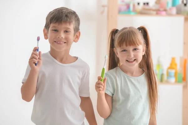 Cute Little Children Toothbrushes Bathroom — Stock Photo, Image