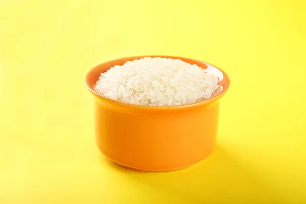 Bowl Raw Rice Color Background — Stock Photo, Image