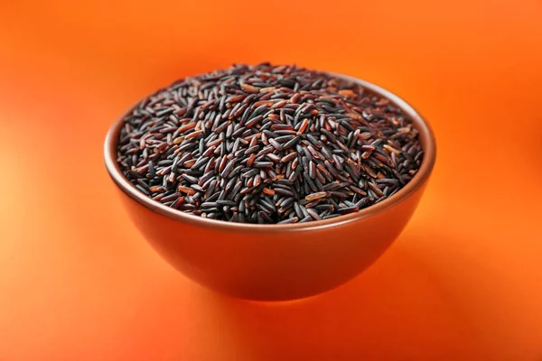 Bowl Raw Wild Rice Color Background — Stock Photo, Image