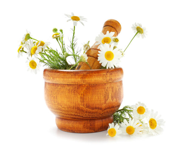 Миномет с ромашками на белом фоне
