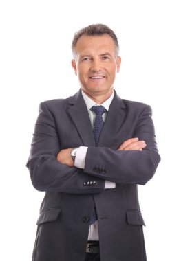 Beyaz arka plan üzerinde olgun iş adamı