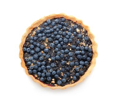 Lezzetli kek, krepteki beyaz arka plan üzerinde