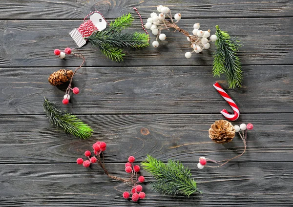 Frame Made Christmas Decorations Wooden Background — Stock Photo, Image