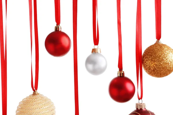 Hanging Christmas Balls White Background — Stock Photo, Image