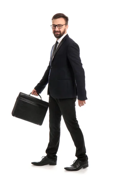Handsome Businessman Walking White Background — Stock Photo, Image