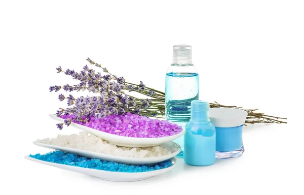 Spa composition with lavender on white background