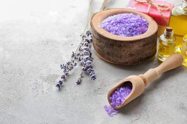 Beautiful lavender and sea salt on light table