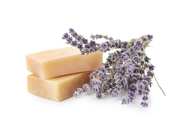 Beautiful Lavender Soap White Background — Stock Photo, Image