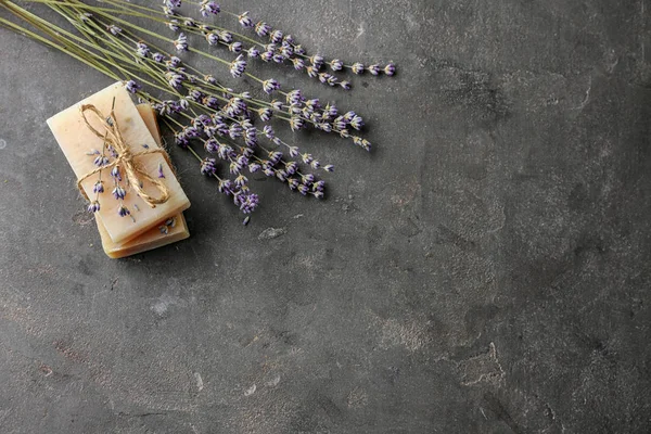 Beautiful Lavender Soap Dark Table — Stock Photo, Image