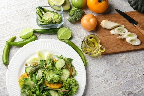 Plate Healthy Vegetable Salad Table — Stock Photo, Image