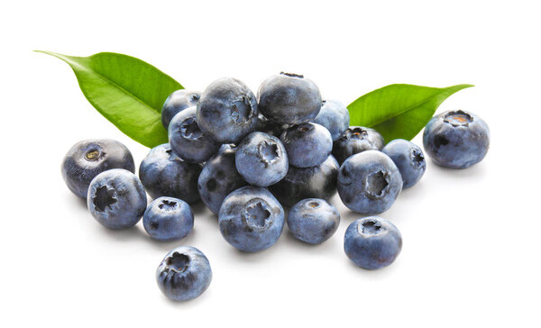 Ripe blueberries on white background