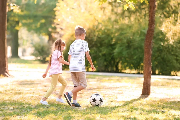 Cute Little Children Playing Football Outdoors — Stock Photo, Image
