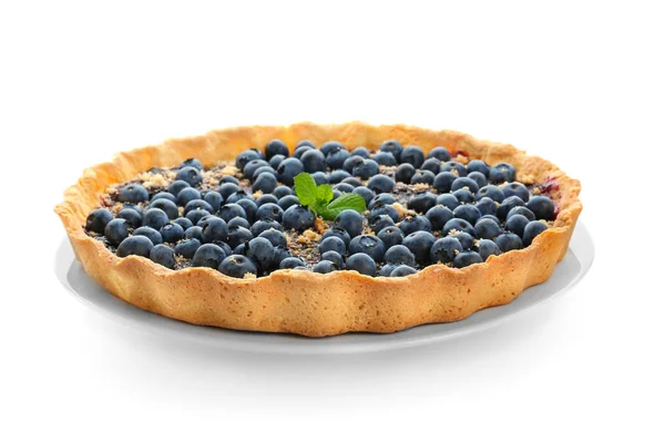 Plate Delicious Blueberry Pie White Background — Stock Photo, Image