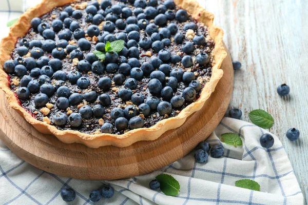 Délicieuse Tarte Aux Myrtilles Sur Table Bois Gros Plan — Photo