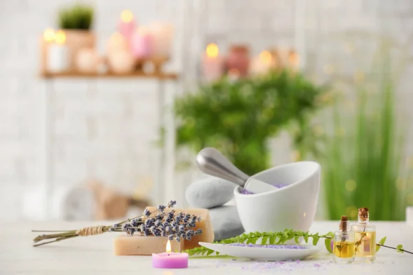 Spa Composition Lavender Table — Stock Photo, Image