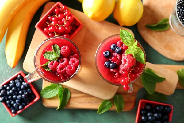 Glasses Tasty Smoothie Berries Table — Stock Photo, Image