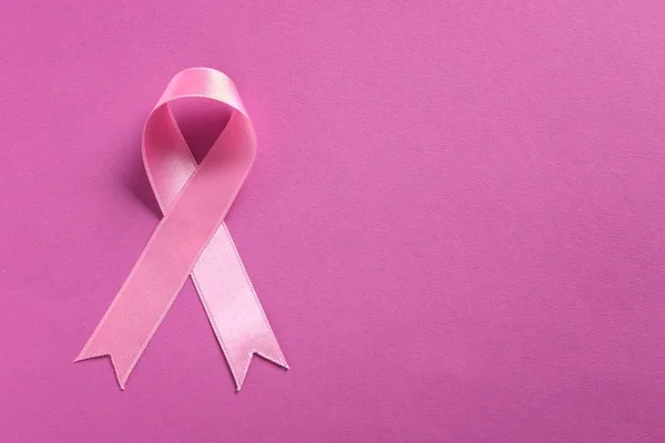 Cinta Rosa Sobre Fondo Color Concepto Conciencia Sobre Cáncer Mama — Foto de Stock