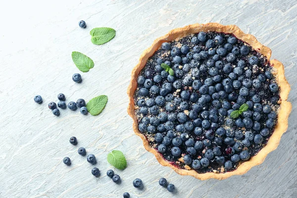 Heerlijke Bosbessen Taart Tafel Bovenaanzicht — Stockfoto