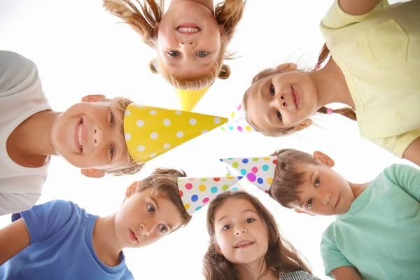 Cute Little Children Birthday Hats Party Bottom View — Stock Photo, Image