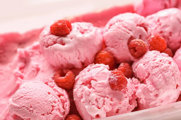 Tasty raspberry ice-cream, closeup