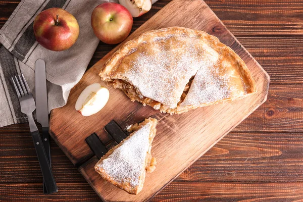 Pieces Tasty Apple Pie Wooden Board — Stock Photo, Image