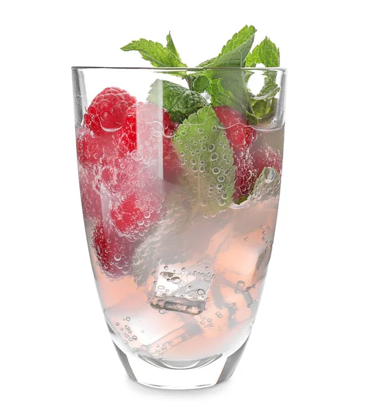 Glass Fresh Raspberry Mojito White Background — Stock Photo, Image