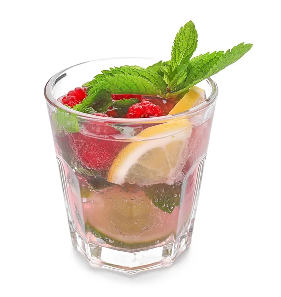 Glass Fresh Raspberry Mojito White Background — Stock Photo, Image