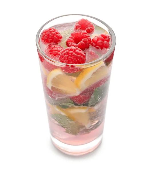 Glass Fresh Raspberry Mojito White Background — Stock Photo, Image
