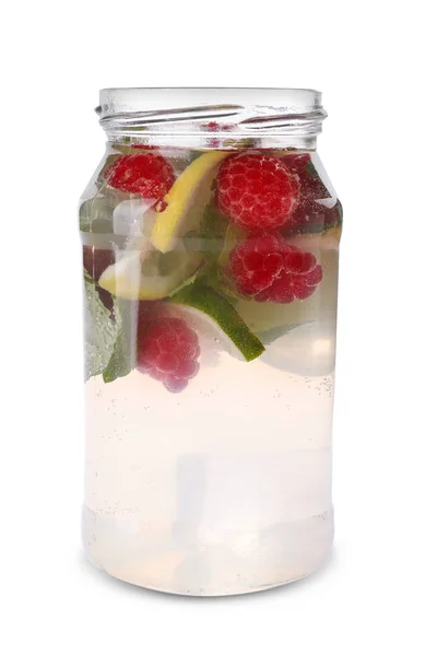 Framboesa Vidro Mojito Fresco Fundo Branco — Fotografia de Stock