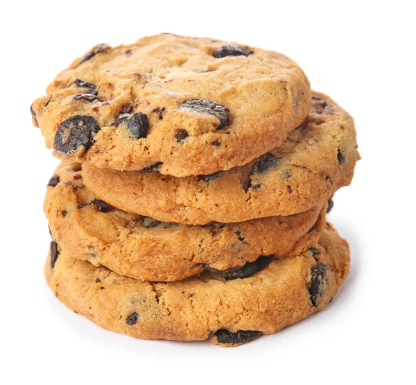 Galletas Sabrosas Con Chispas Chocolate Sobre Fondo Blanco — Foto de Stock