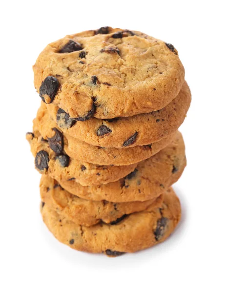 Tasty Cookies Chocolate Chips White Background — Stock Photo, Image