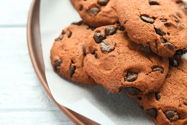 Plate Tasty Chocolate Cookies Table Closeup — Stock Photo, Image