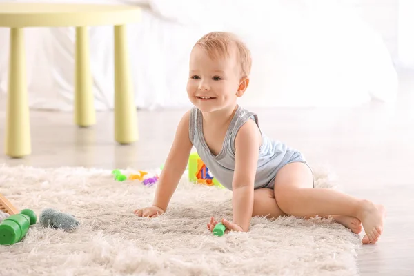Cute Little Boy Playing Toys Floor Indoors — Stock Photo, Image