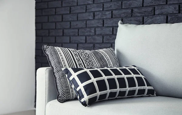 Soft Pillows Light Sofa Indoors — Stock Photo, Image