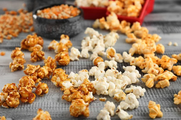 Delicious Popcorn Wooden Background — Stock Photo, Image