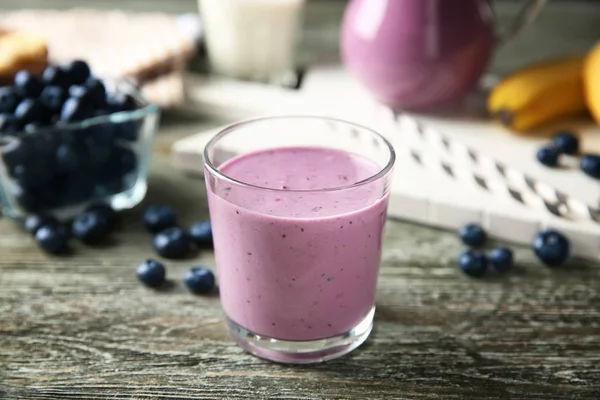 Glass Tasty Blueberry Smoothie Wooden Table — Stock Photo, Image