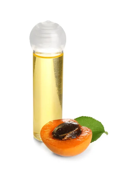 Bottle Apricot Essential Oil White Background — Stock Photo, Image