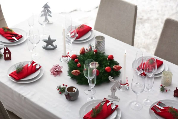 Cadre Table Élégant Avec Décorations Noël — Photo