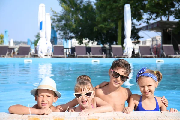 Cute Children Swimming Pool Summer Day — Stock Photo, Image