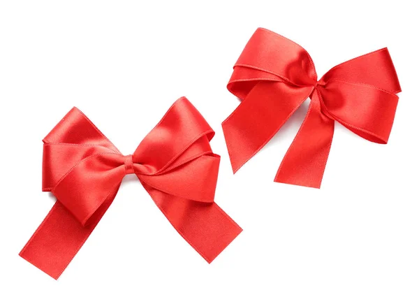 Beautiful Bows Red Ribbon White Background — Stock Photo, Image