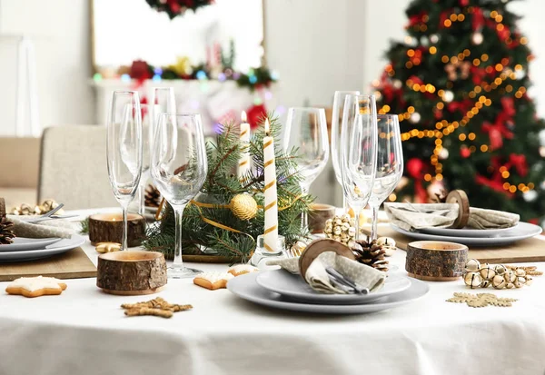 Cenário Mesa Bonita Para Jantar Natal — Fotografia de Stock