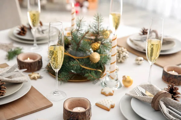 Bella Tavola Apparecchiata Cena Natale — Foto Stock