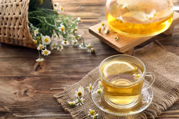 Cup Delicious Camomile Tea Wooden Table — Stock Photo, Image